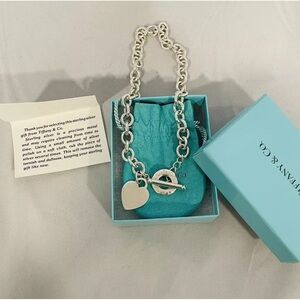 Tiffany & Co Sterling Silver Blank Heart Tag Toggle Necklace 16”